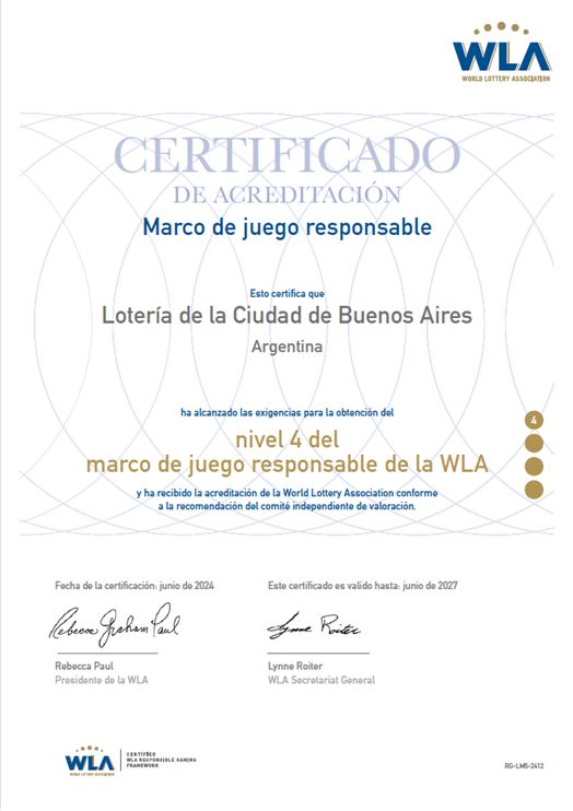 LOTBA obtiene la Certificación Nivel IV de Juego Responsable de la WLA