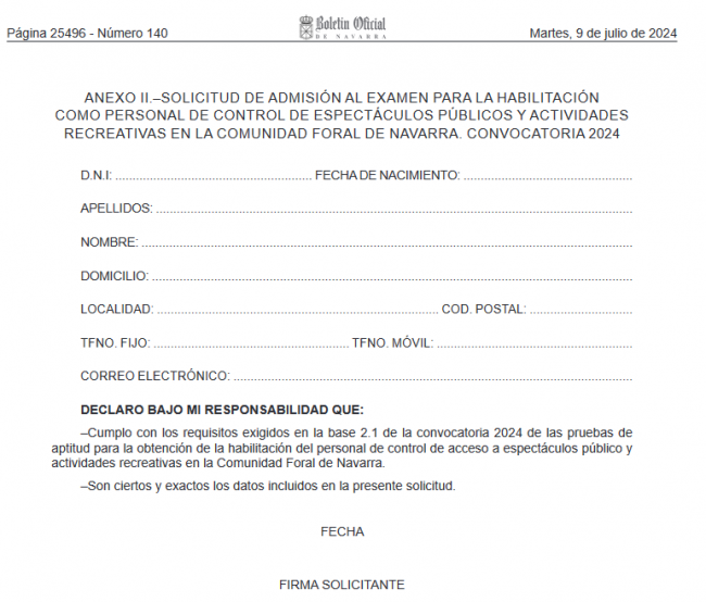 Publicada HOY la convocatoria 2024 para pruebas de aptitud del personal de control de acceso en Navarra