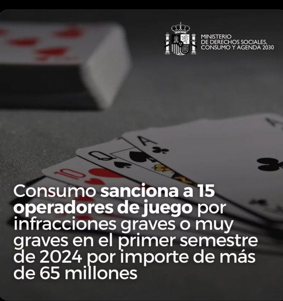 Consumo sanciona con más de 65 millones de euros a operadores de juego ilegal y cierra webs sin licencia en España
