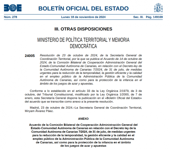 El Estado y Canarias forman un grupo de trabajo para regular los juegos de azar