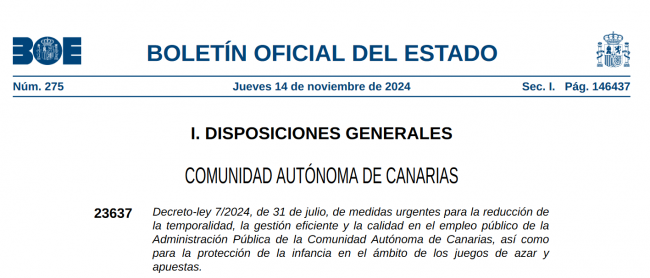 Decreto-ley de Canarias para la Protección de la Infancia en Juegos de Azar Publicado en el BOE