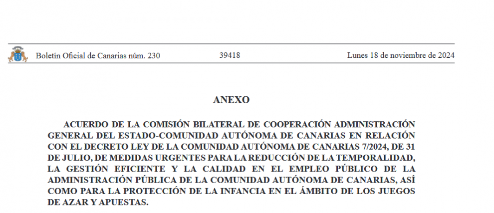 Hoy en el Boletín de Canarias se publica el acuerdo con el Estado sobre juego