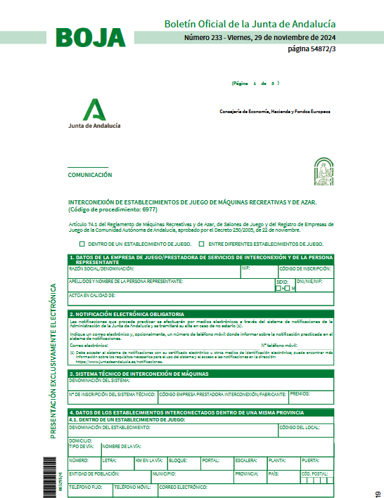 La Junta de Andalucía actualiza formularios para máquinas recreativas y de azar