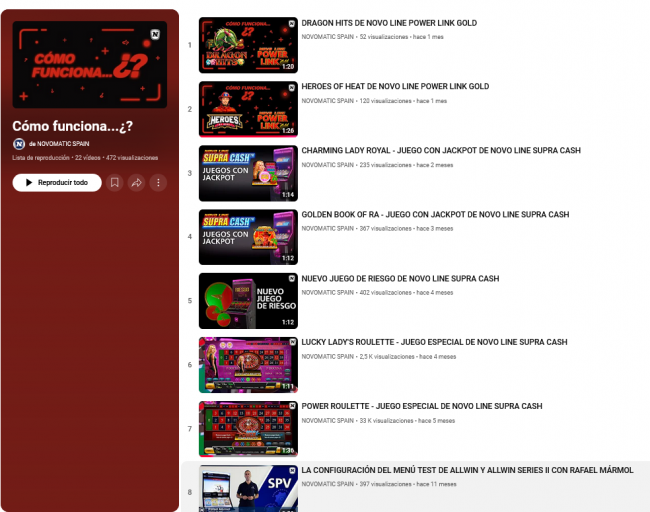 NOVOMATIC Spain lanza un canal en YOUTUBE para explicar el funcionamiento de sus productos 