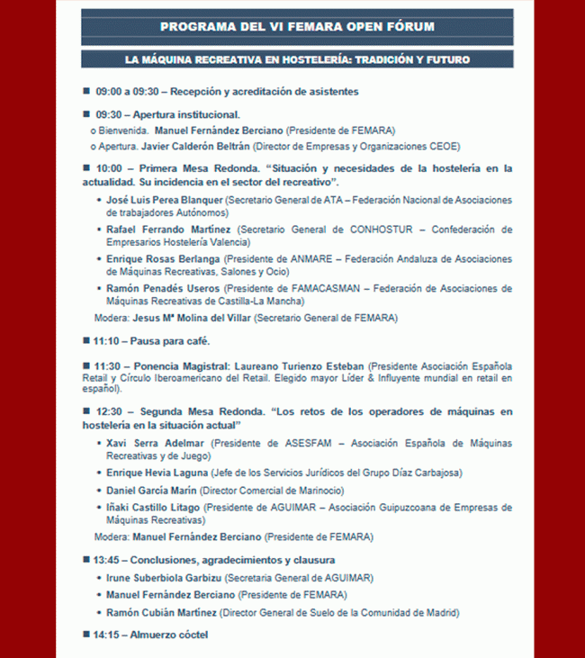 FEMARA publica el PROGRAMA COMPLETO del VI OPEN FORUM