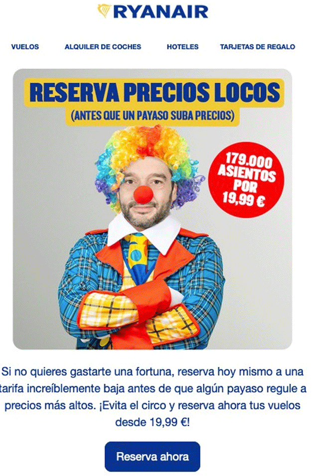 La polémica imagen de Bustinduy como payaso en la nueva campaña de Ryanair
VÍDEO Y FOTOS
