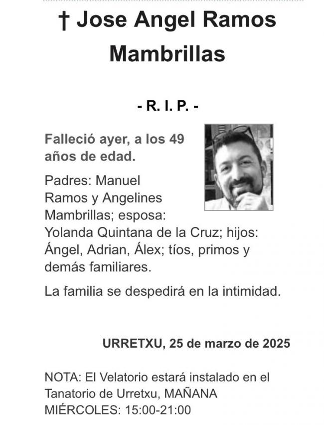 Fallece José Ángel Ramos Mambrillas a los 49 años, amigo y socio de la Asociación de Salones Recreativos y de Juego de Euskadi
