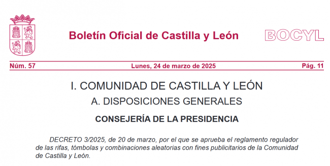 Las rifas en Castilla y León necesitarán autorización, excepto las benéficas con premios inferiores a 3.000 euros