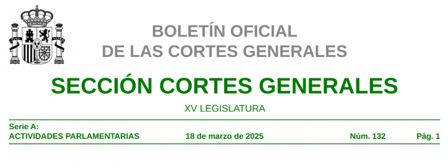Publicación en el Boletín Oficial de las Cortes Generales de la Propuesta sobre control de las máquinas y del Juego Online