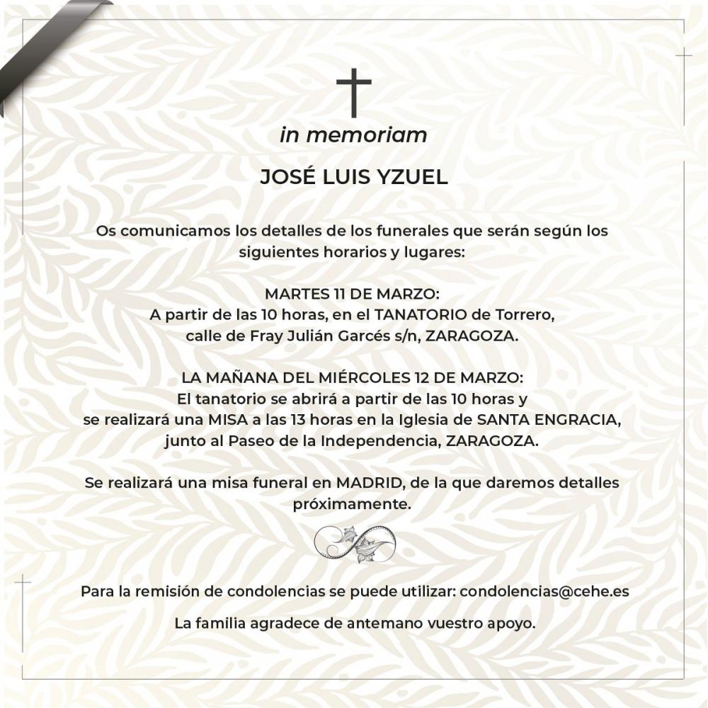 Último adiós a José Luis Yzuel: detalles de su funeral en Zaragoza y Madrid