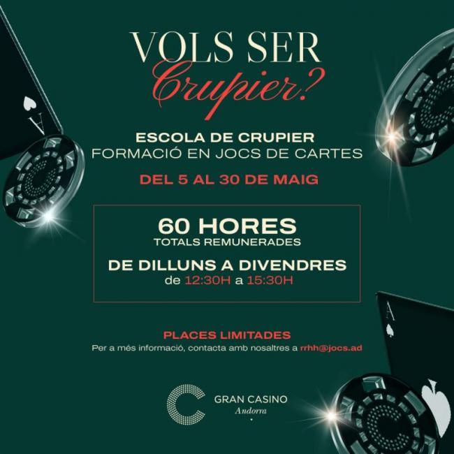 El Gran Casino Andorra reabre su escuela de crupieres con formación remunerada en mayo
