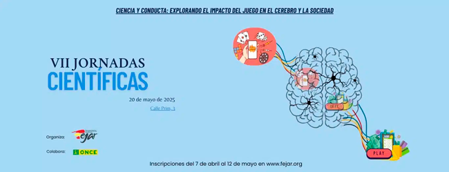 Cartel promocional de las VII Jornadas Científicas de FEJAR sobre publicidad del juego
