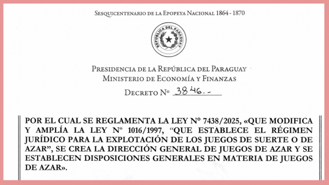 Paraguay crea la Dirección General de Juegos de Azar y moderniza su modelo regulador