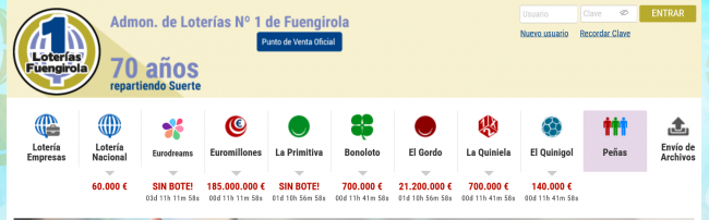 Web de venta online de una administración de lotería