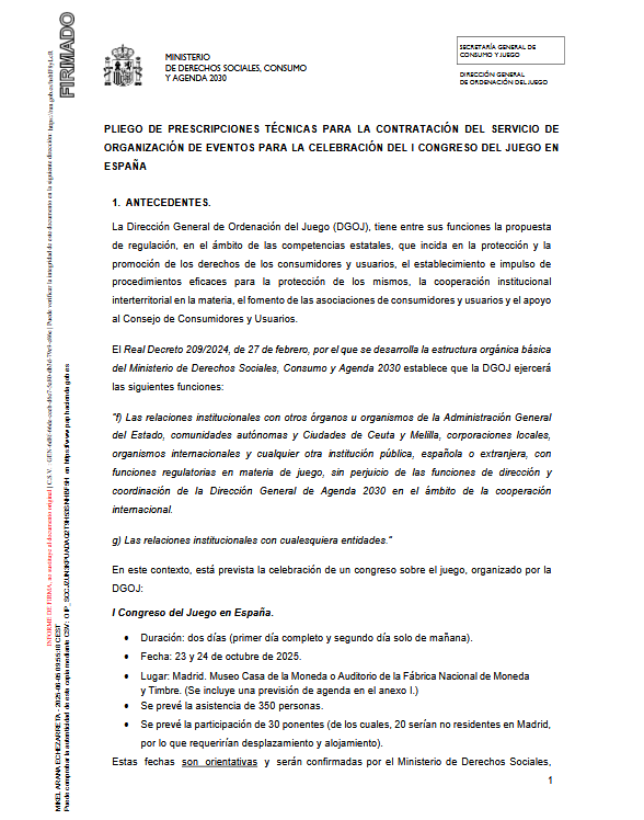 La DGOJ organiza el I Congreso del Juego en Madrid el 23 y 24 de octubre con 350 asistentes y 30 ponentes