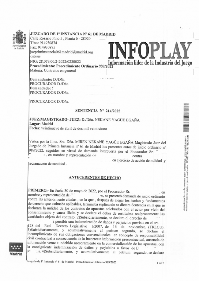 Sentencia histórica: responsabilidad de salones en Madrid