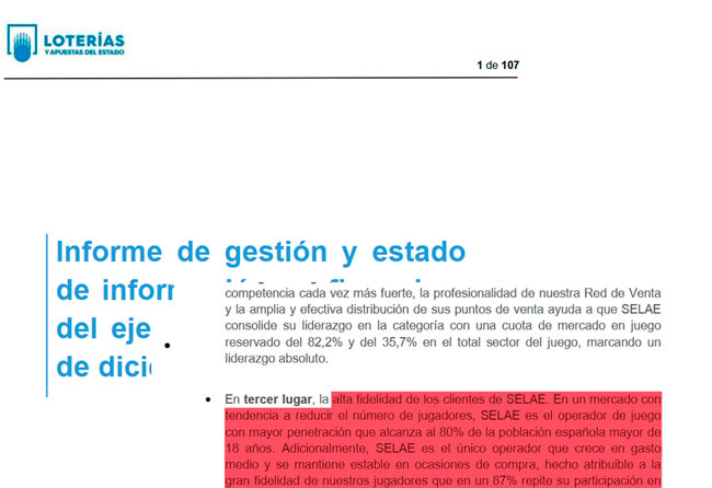 SELAE destaca por la fidelidad y gasto medio de sus jugadores