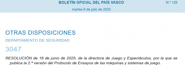 Euskadi actualiza el Protocolo de Ensayos para máquinas y sistemas de juego