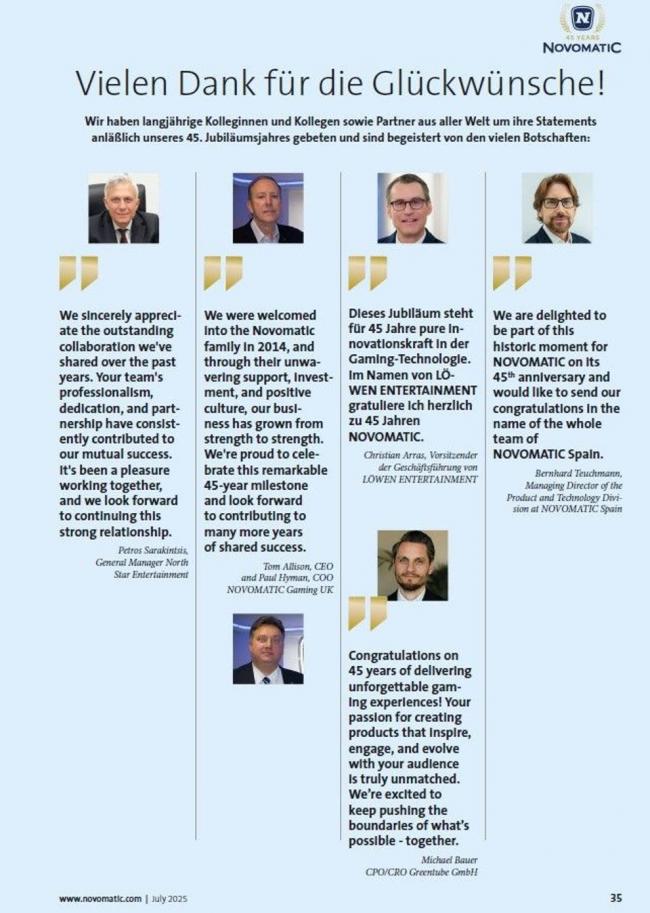 NOVOMATIC recoge el testimonio de Bernhard Teuchmann, uno de sus líderes regionales, en la celebración de su 45.º aniversario