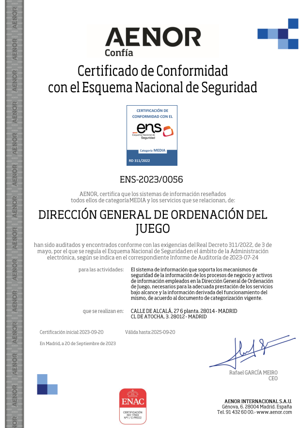 La DGOJ renueva su certificación ENS para reforzar la seguridad digital y la protección de datos