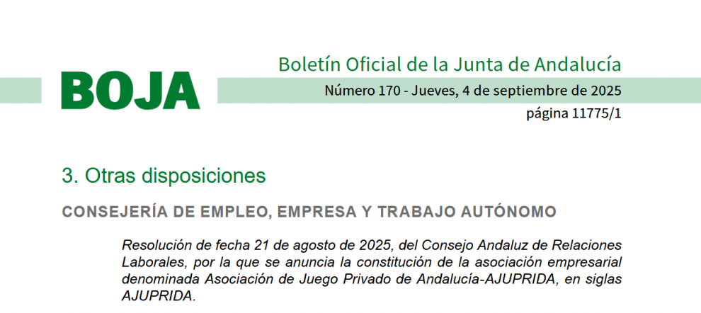 Nace AJUPRIDA, la nueva Asociación de Juego Privado de Andalucía