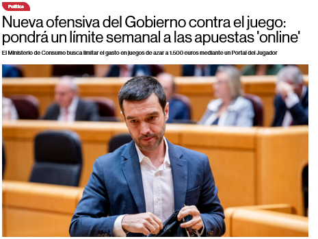 El Gobierno impondrá límites de gasto al juego online privado mientras mantiene privilegios para el juego público, según The Objective