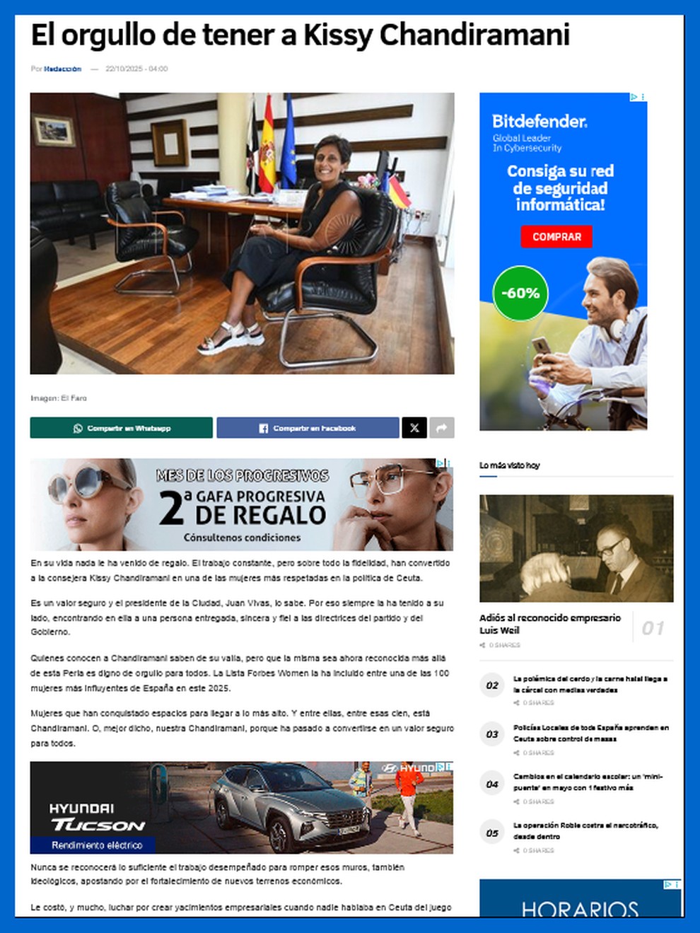 El Faro de Ceuta homenajea a Kissy Chandiramani tras su inclusión en la lista Forbes Women 2025