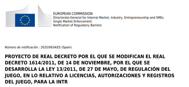 El proyecto de Real Decreto sobre el juego llega al sistema TRIS de la Comisión Europea