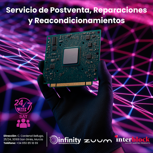 Infinity Gaming | SAT 24/7 Ruletas ZUUM e Interblock, Postventa y Repuestos