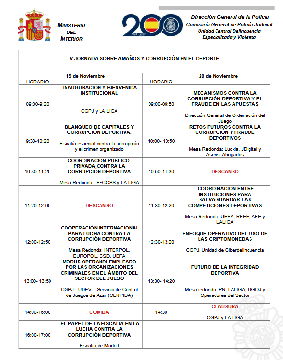 Luckia y Asensi Abogados, confirmados en el programa oficial de la V Jornada de Integridad de Policía Nacional y LaLiga