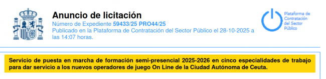 Ceuta convoca la quinta edición de cursos para operadores de juego online: cinco especialidades y modalidad semipresencial 2025-2026
