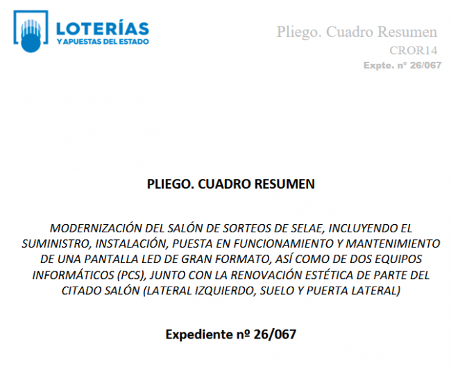 SELAE licita la modernización del Salón de Sorteos con pantalla LED