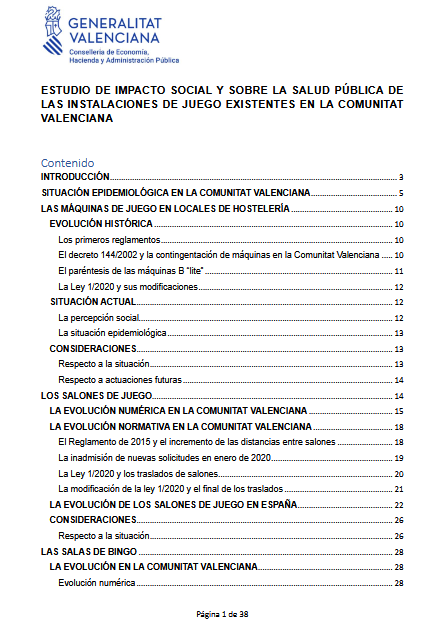 El estudio del Consell avala mantener el freno a salones, bingos y máquinas B en la Comunitat Valenciana