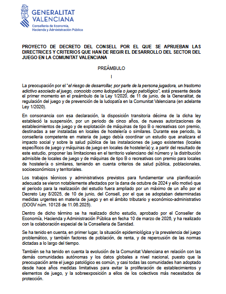 El proyecto valenciano del juego blinda el freno a nuevas aperturas de salones, bingos y máquinas B