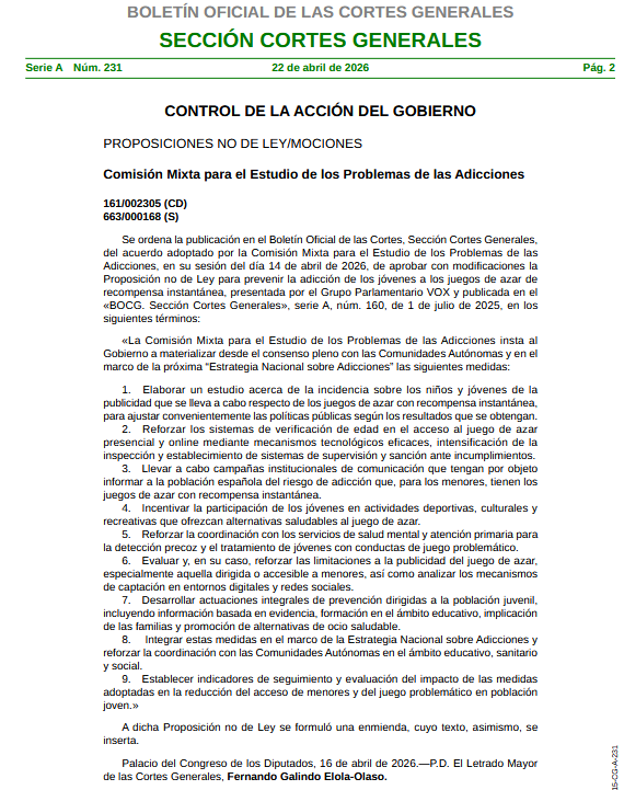 El Congreso aprueba medidas para prevenir la adicción de menores a los rascas