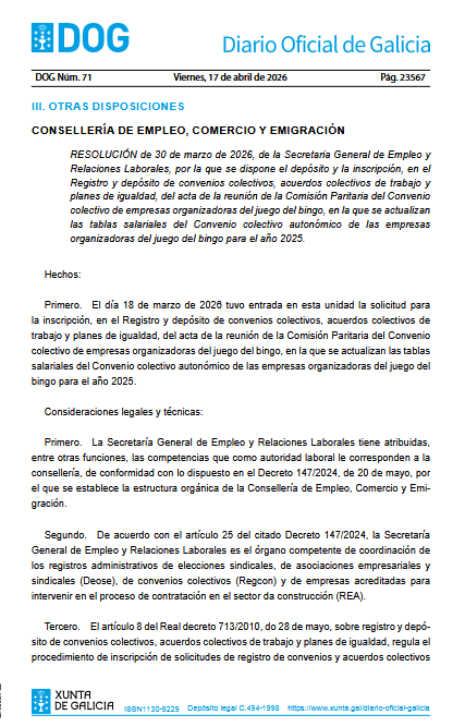 Galicia actualiza el convenio del bingo y fija el pago de atrasos antes del 15 de abril
