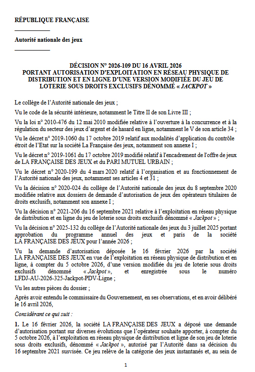 Francia autoriza nueva versión del rasca Jackpot de FDJ con menor retorno en premios
