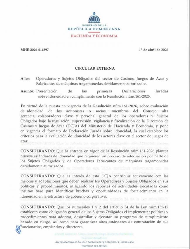 República Dominicana activa declaraciones juradas de idoneidad para el sector del juego