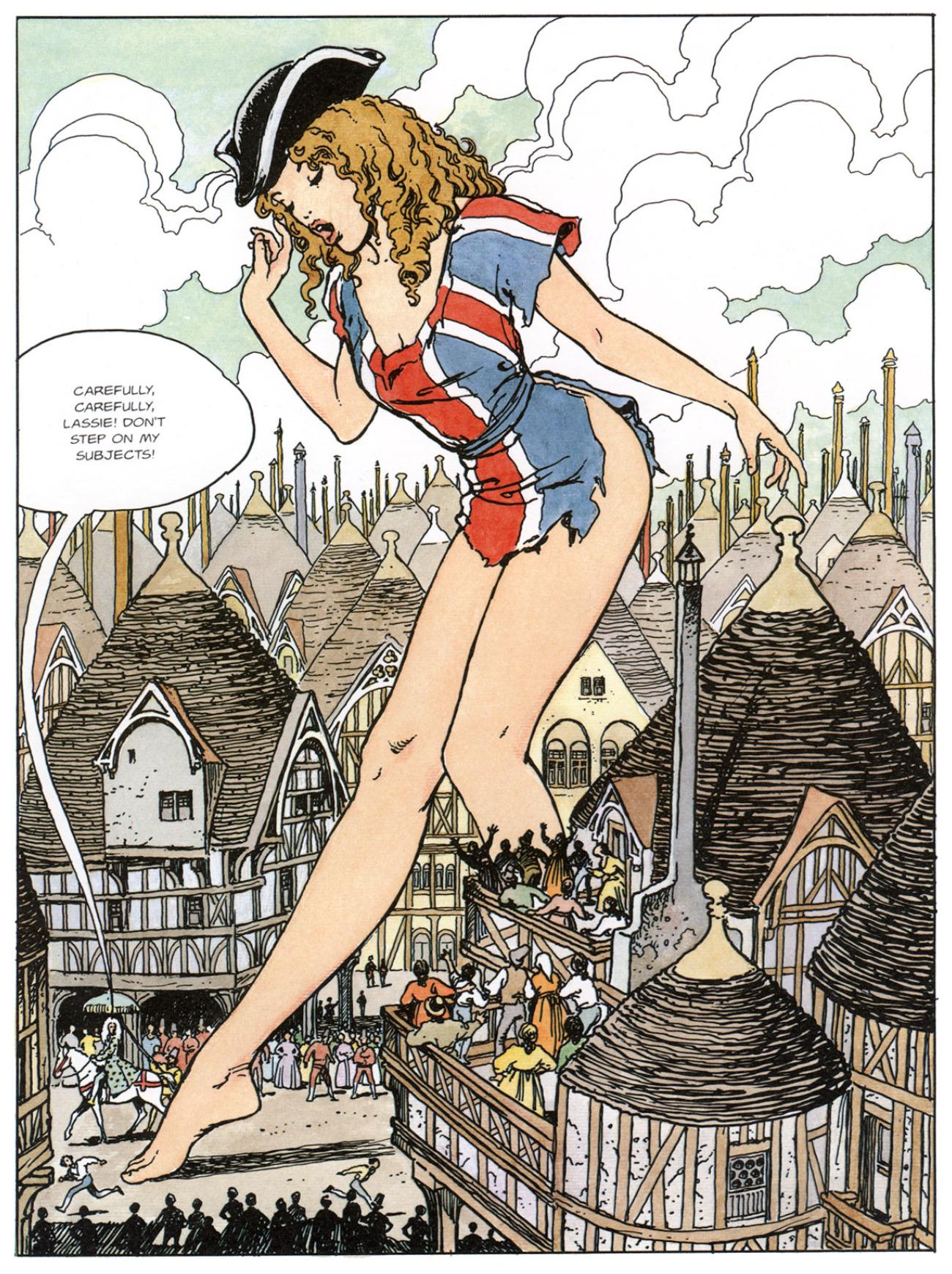 En la imagen, la GULLIVERA, versión femenina, fantasía de MILO MANARA ,inspirada en el famoso GULLIVER, capitán de barco inglés que viaja por lugares imaginarios...
