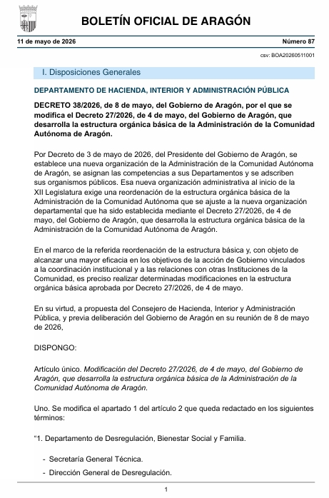 Aragón mantiene sin definir el encaje del juego en su nueva estructura administrativa