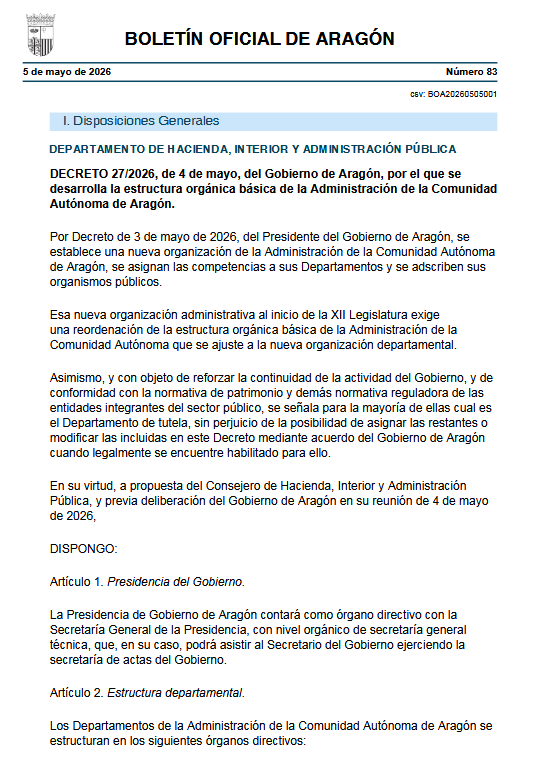Aragón reorganiza su Gobierno y deja pendiente el encaje exacto de Juego
