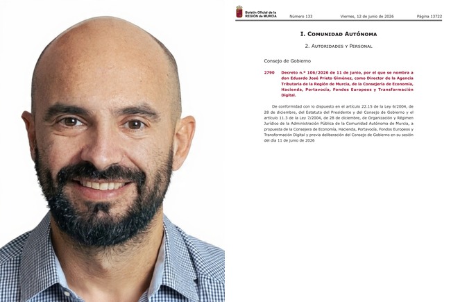 Eduardo José Prieto Giménez, nuevo director de la Agencia Tributaria de Murcia