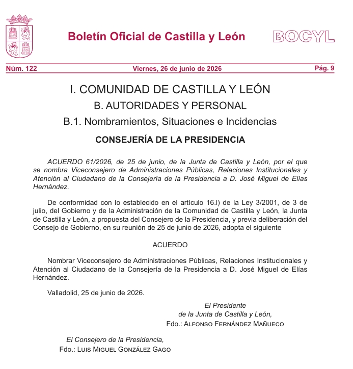 José Miguel de Elías será el viceconsejero con competencias en  Juego y Apuestas en Castilla y León