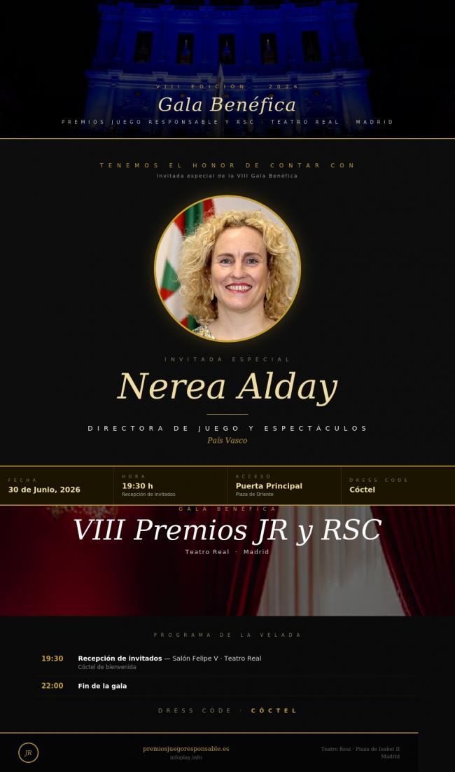 Nerea Aldai asistirá a los VIII Premios Juego Responsable y RSC