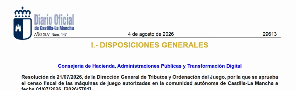 Castilla-La Mancha aprueba el censo fiscal de sus máquinas…