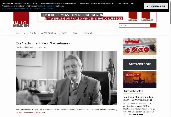 HACEMOS UN RECORRIDO EXCLUSIVO | La prensa local alemana se vuelca en la despedida de Paul Gauselmann: “Una región de luto” HACEMOS UN RECORRIDO EXCLUSIVO | La prensa local alemana se vuelca en la despedida de Paul Gauselmann: “Una región de luto”