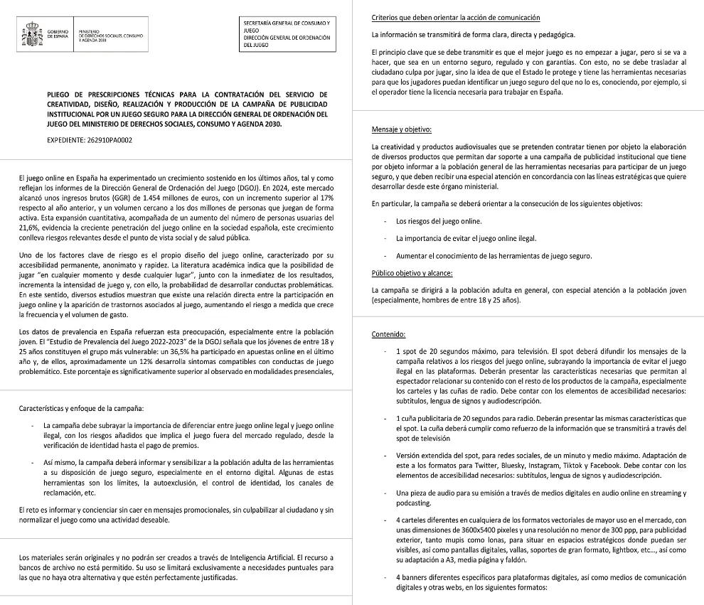 El Gobierno licita una campaña contra los mercados de predicción y el juego ilegal bajo el mensaje