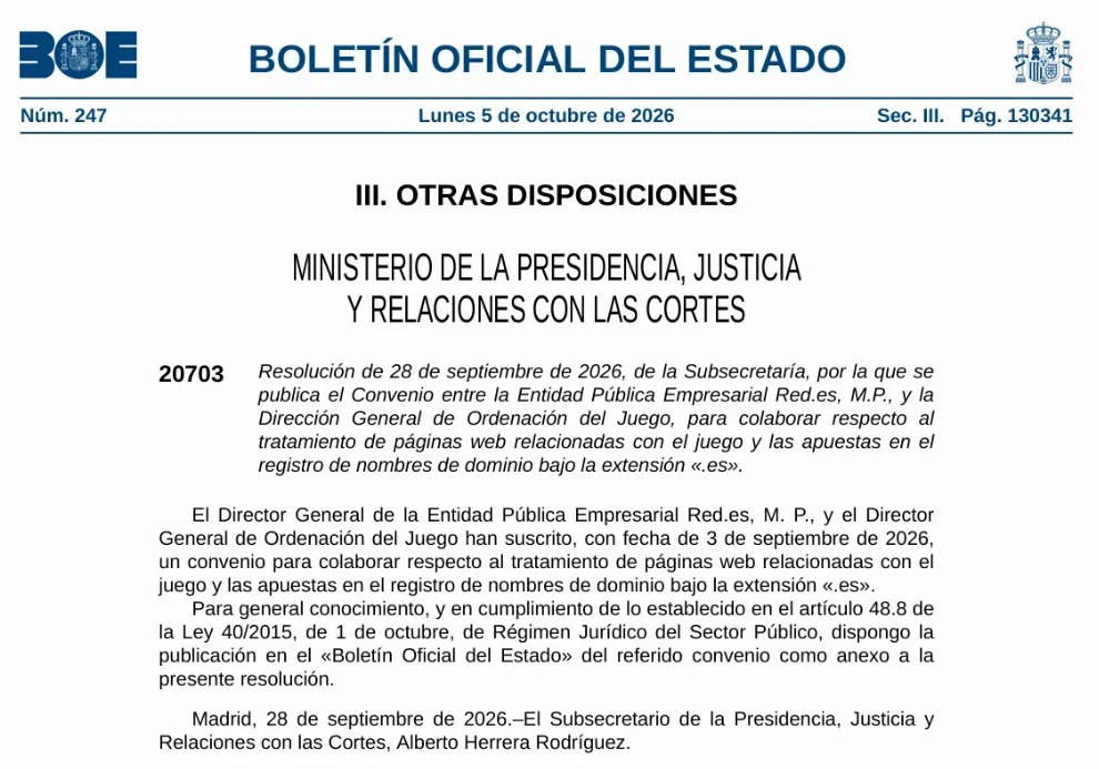 Red.es avisará a la Dirección General de Ordenación del Juego de los dominios «.es» sospechosos de suplantar a operadores de juego online